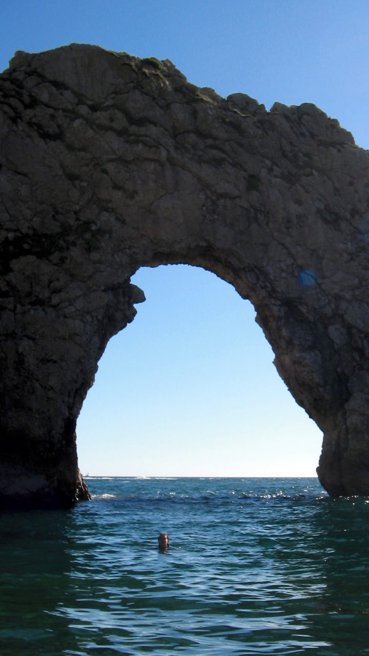 Swimming below Durdle Door