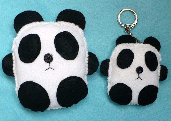 Crafted plush pandas