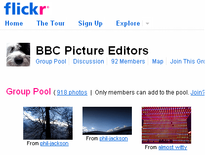 Screenshot of BBC group on Flickr