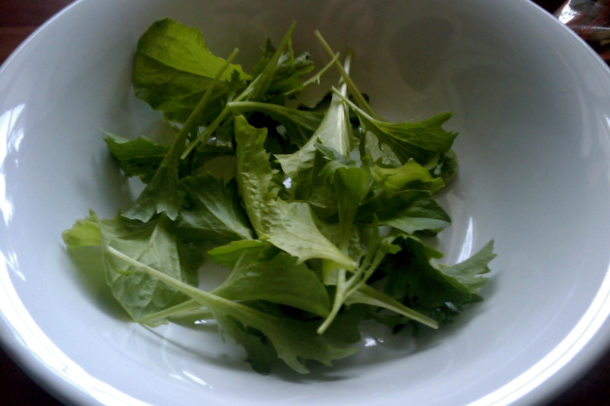 Lettuce leaves in a white bowl