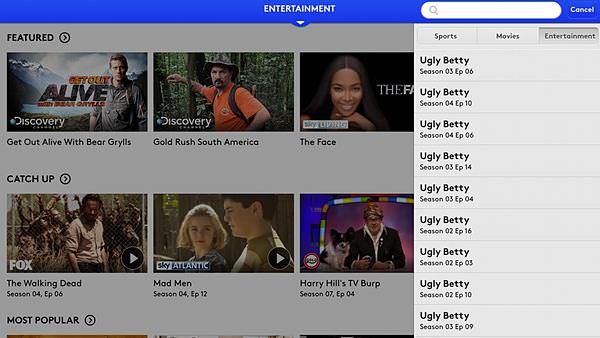 Now TV search