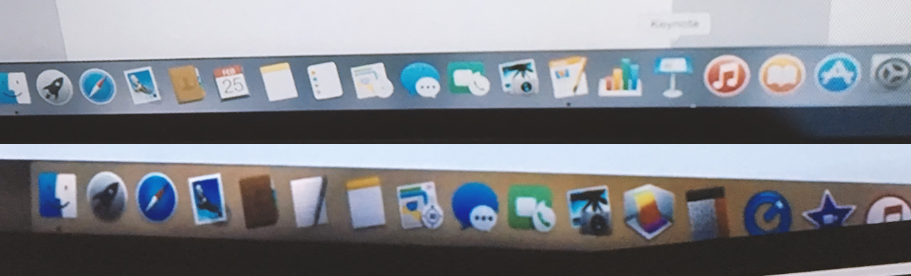 Two screenshots of a Mac doc, one on top of the other, to show that the programme icons have changed