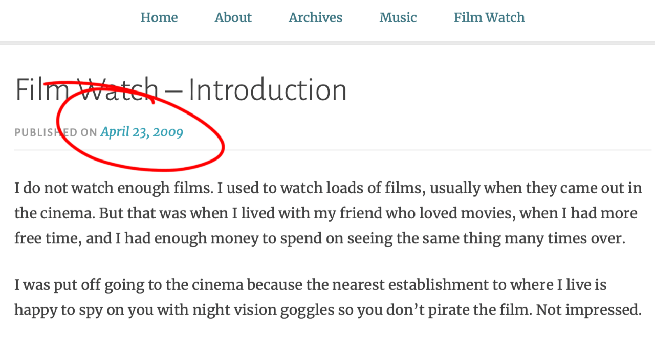 Screenshot of Film Watch - Introduction post