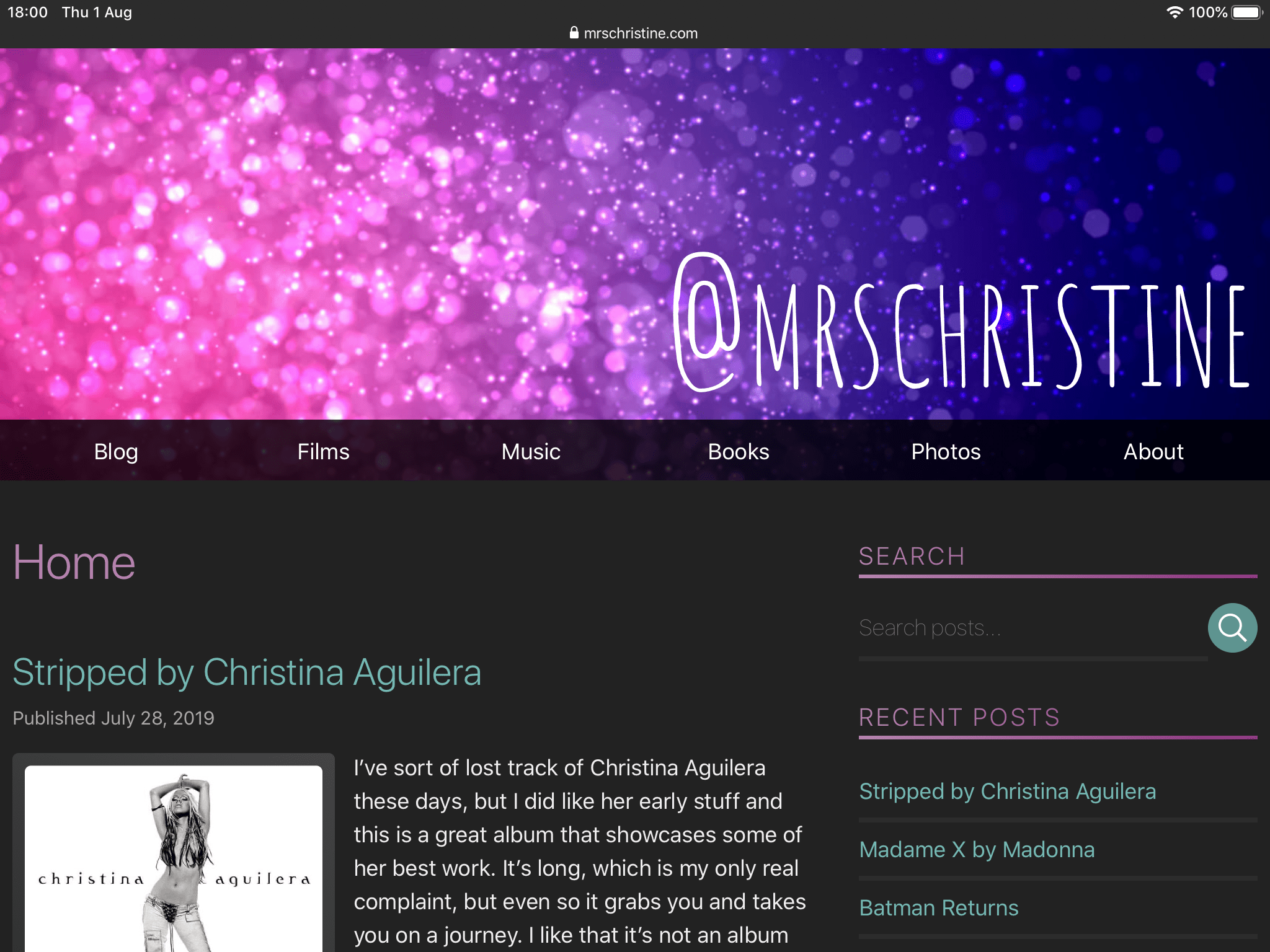 mrschristine.com in Dark Mode