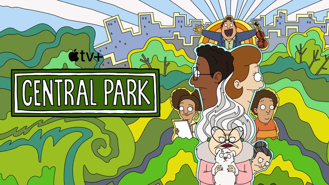 Media kit image for Central Park on Apple TV, featuring the cartoon characters on the right and the Central Park logo on the left