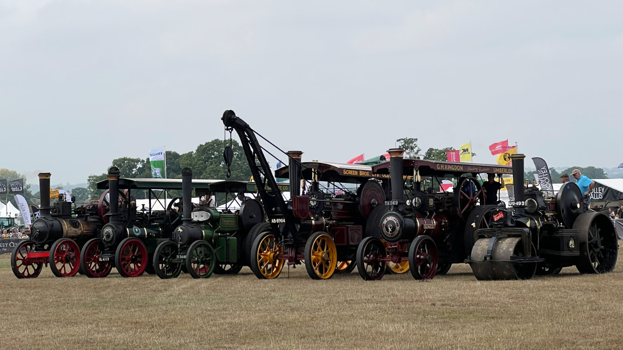 A row of steam engines on the display field