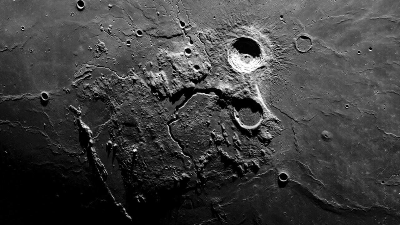 A close up shot of the surface of the moon from Nasa’s Artemis mission