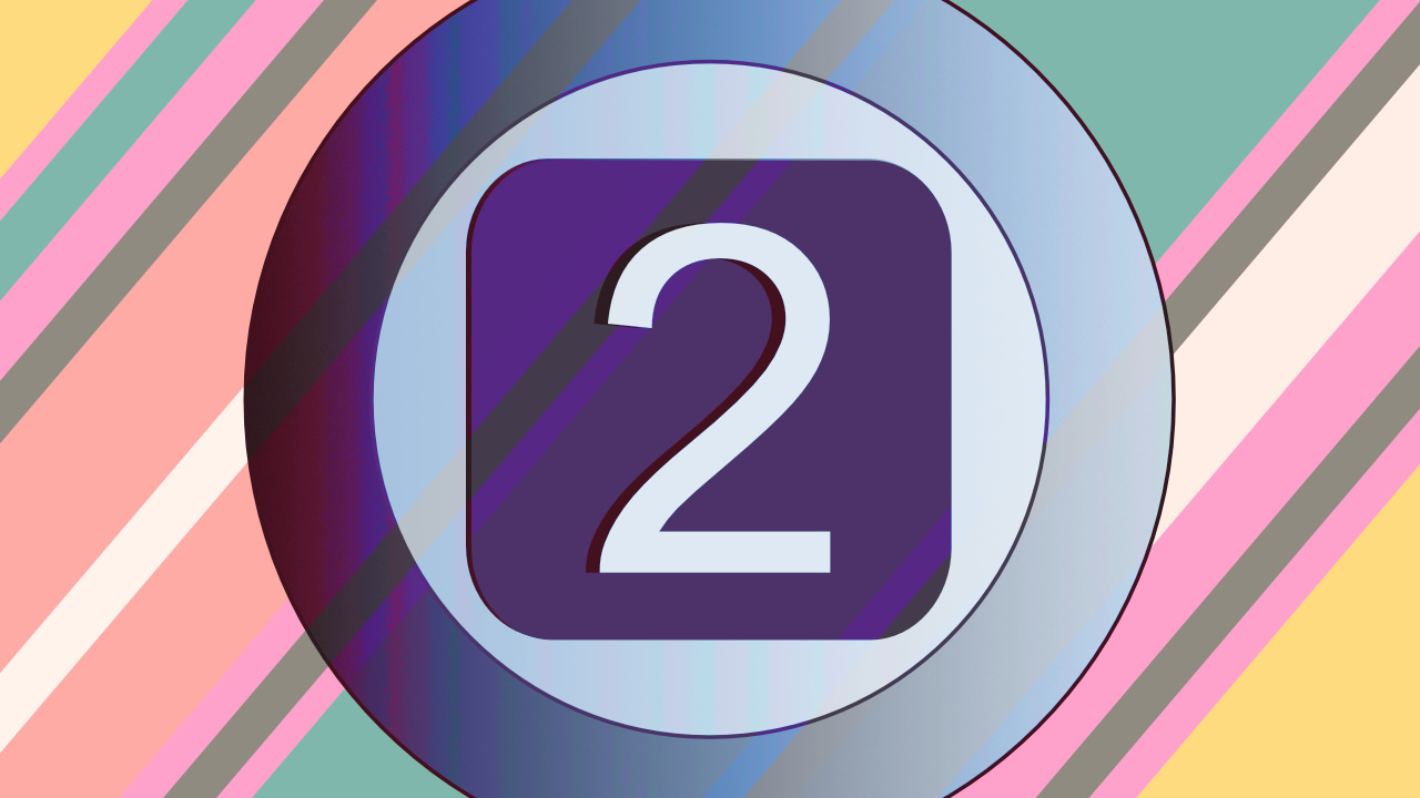 The number two in a circle, with overlaid stripe colours