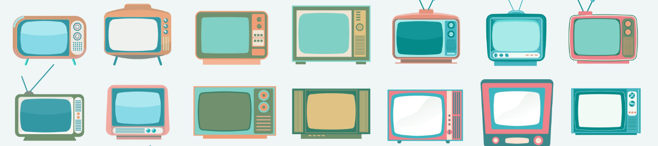 A row of illustrations of old style telvisions