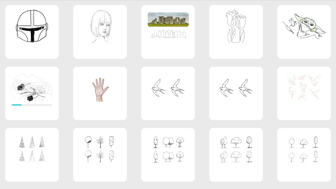 A selection of saved drawings on the ShadowDraw app