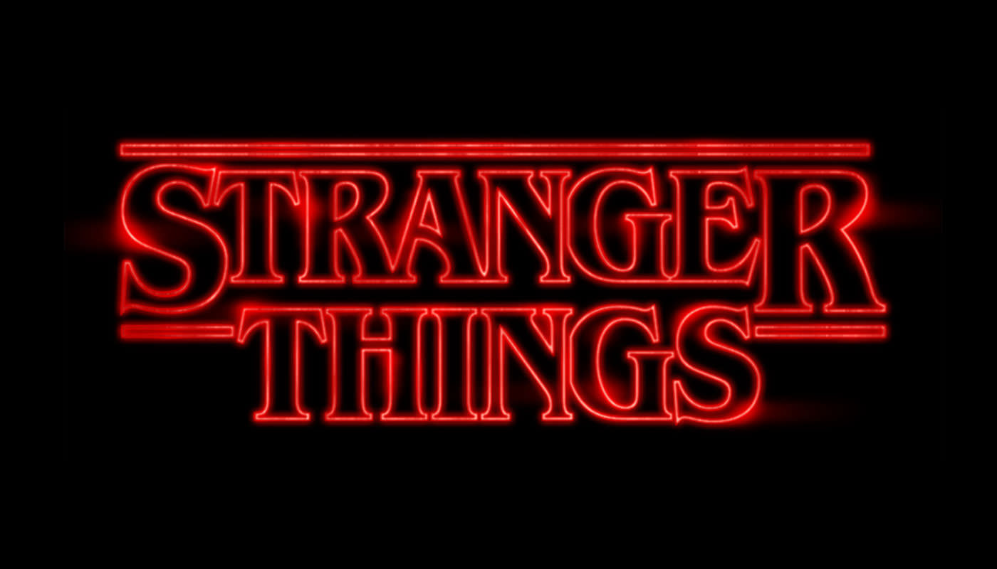 The Stranger Things logo, red text spelling out Stranger Things on a black background