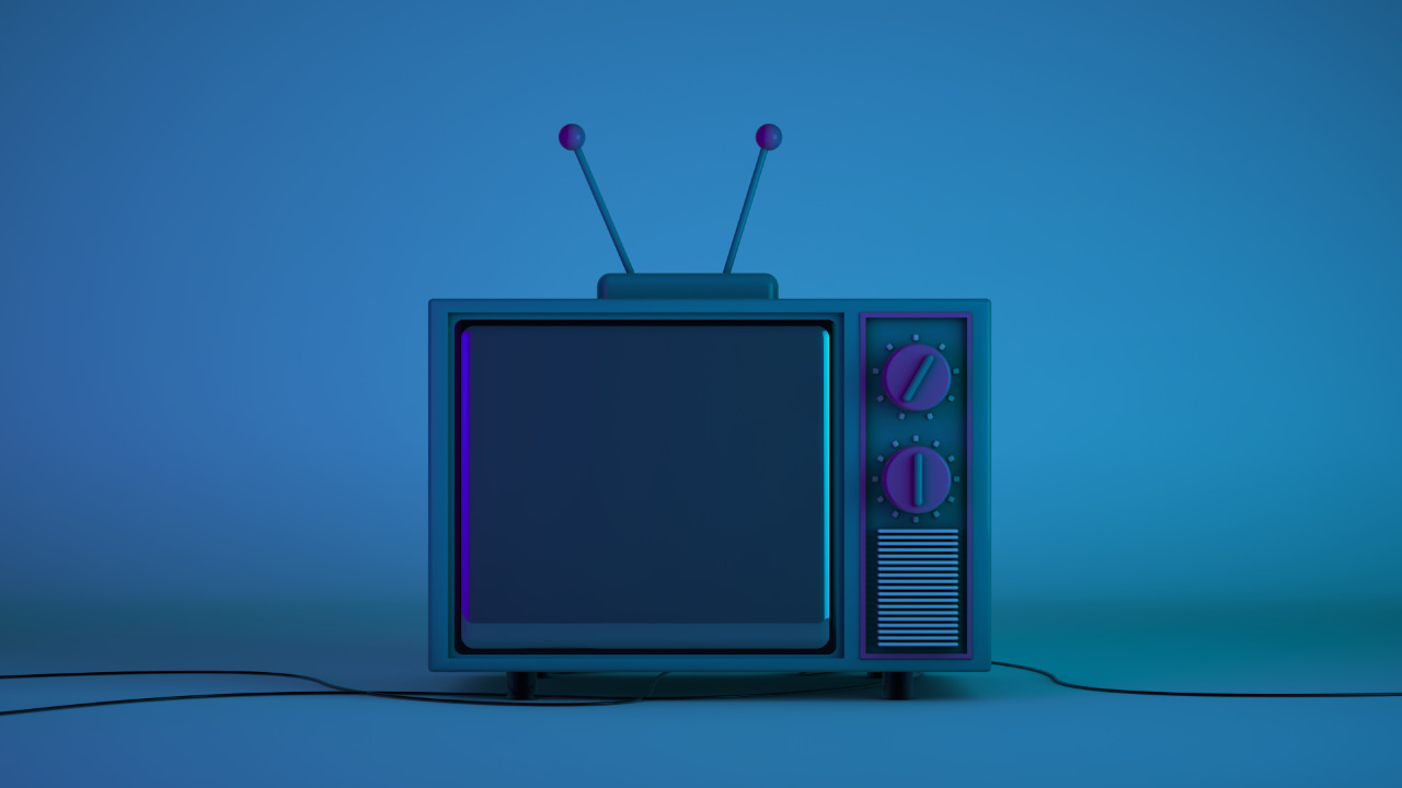 An analogue television with a blue filter over the entire picture