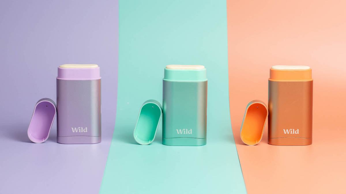 Three Wild deodorant cases in different colours/flavours