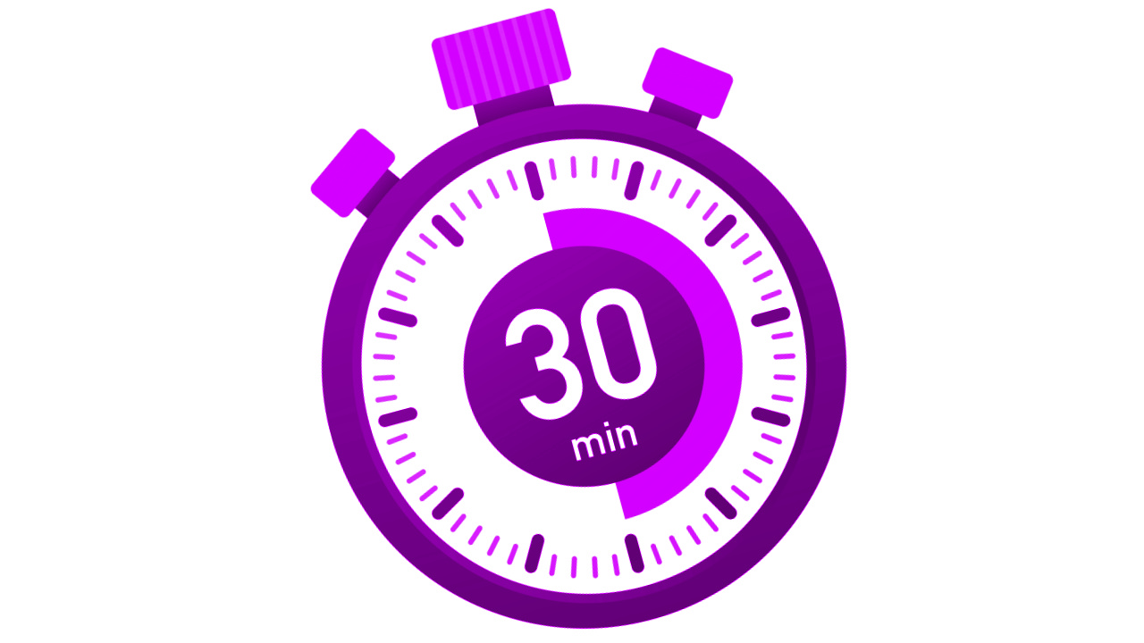 An illustration of a stopwatch showing 30 minutes