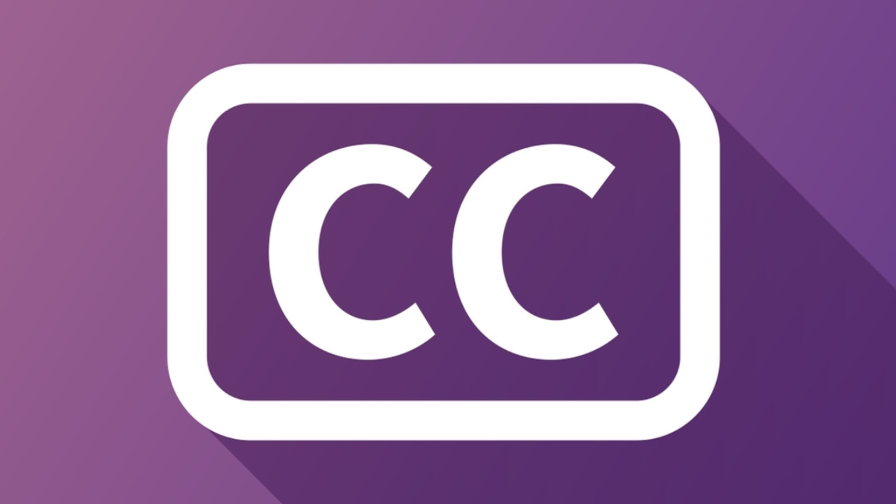 The closed captioning logo in purple colours