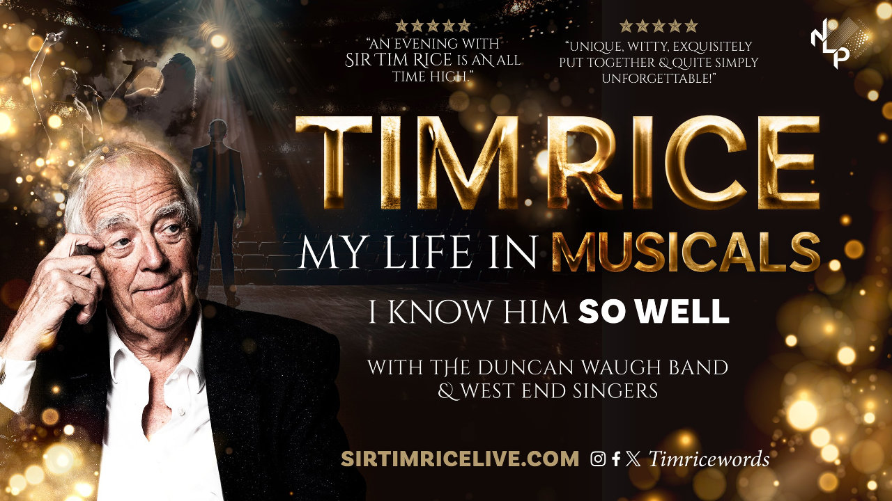The promotional image for Tim Rice&rsquo;s tour My Life in Musicals, showing a profile of the man himself