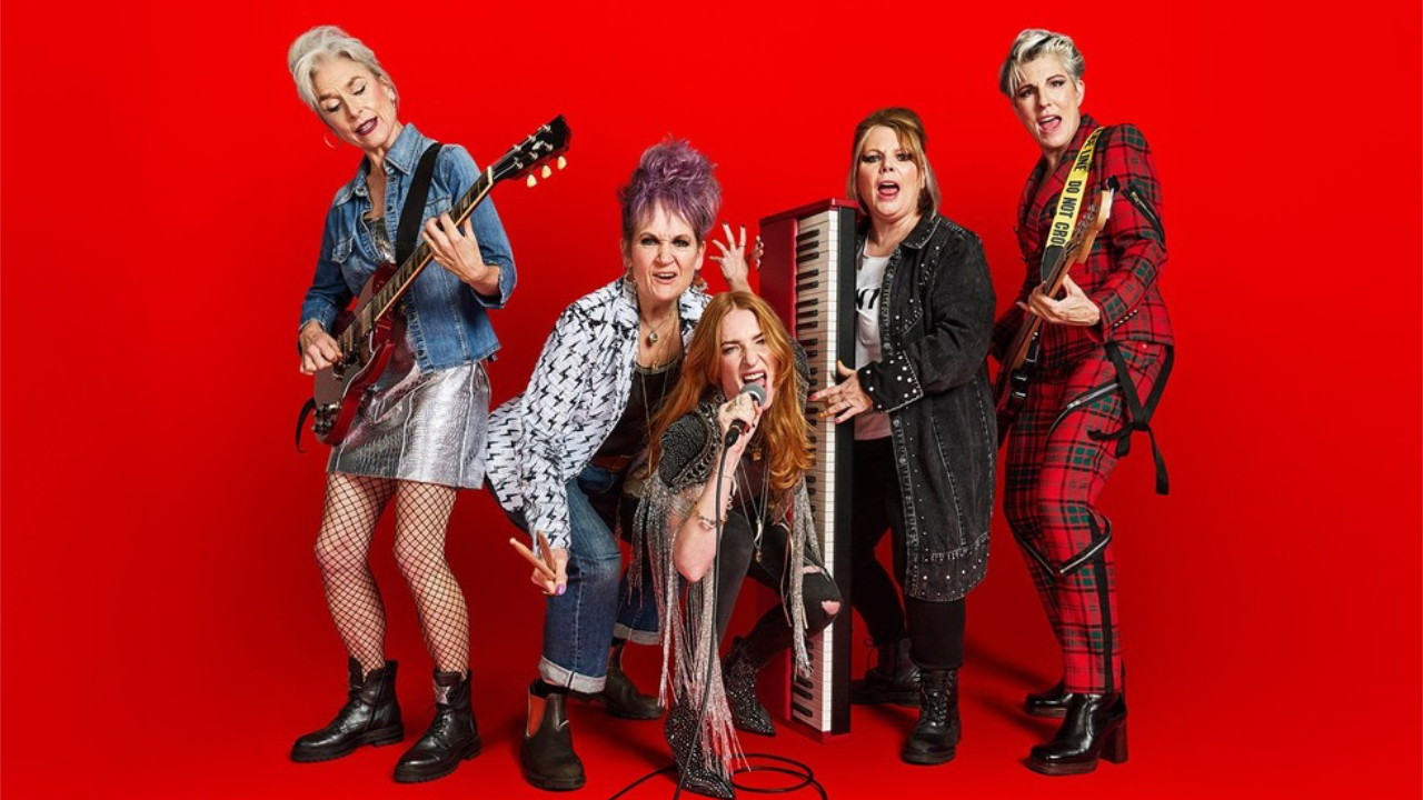 The promotional image for the BBC TV show Riot Women, featuring the best of British female actors in the series about older women forming a rock band