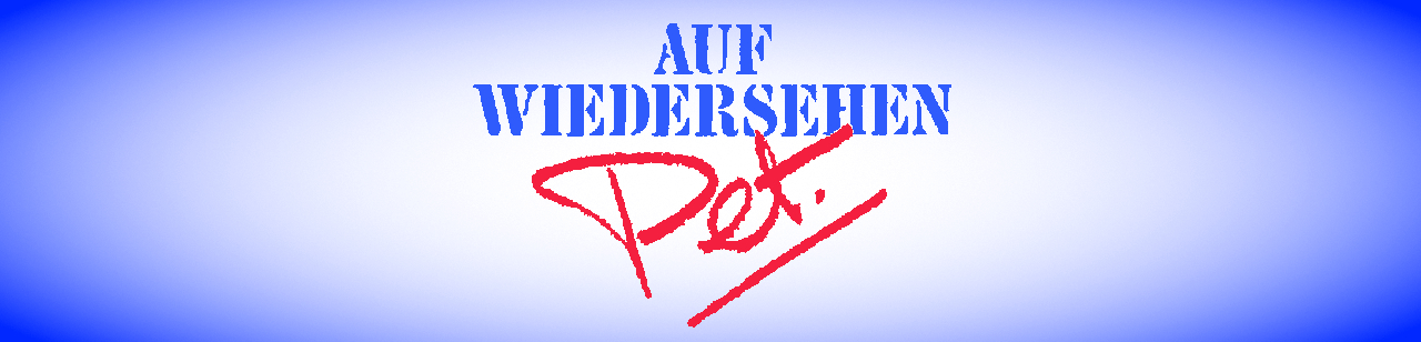 The logo for Auf Wiedersehen, Pet on a gradiant blue background