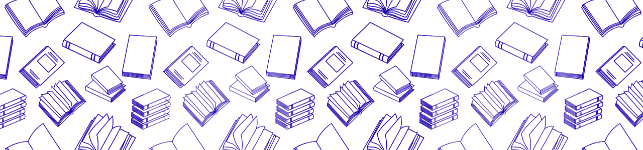 Line drawings of different kind of books, repeating in a pattern across the page